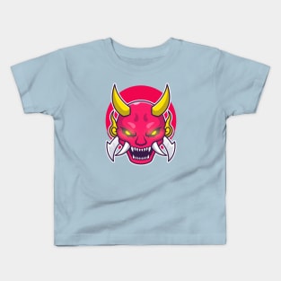 Oni Mask Demon Cartoon Kids T-Shirt